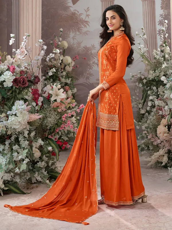 Orange festive wear silk salwar suit