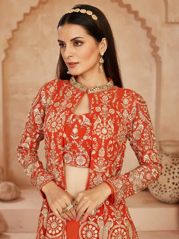 Orange georgette jacket style wedding palazzo suit