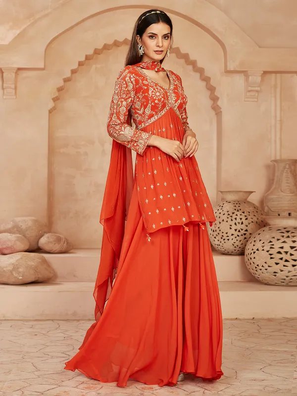 Orange georgette pakistani palazzo suit