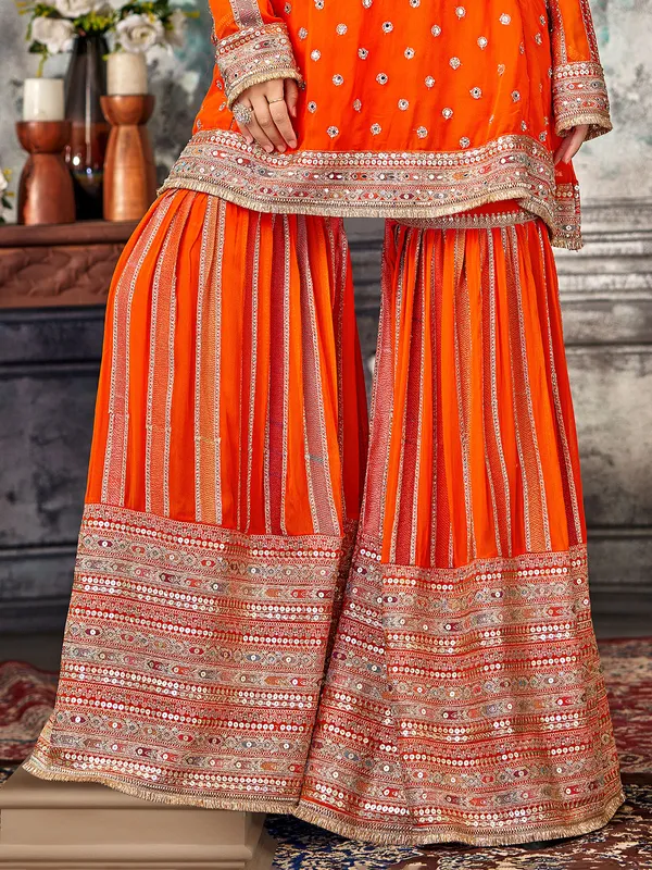 Orange georgette pakistani sharara suit for wedding