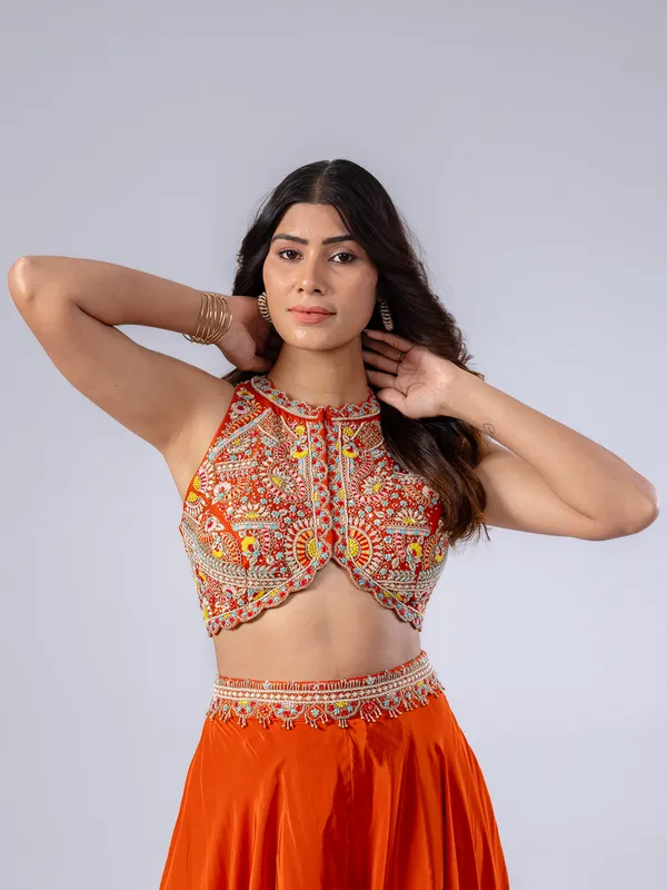 Orange georgette palazzo suit for women