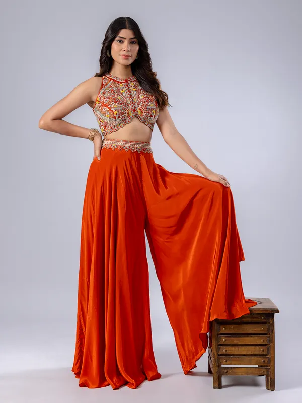 Orange georgette palazzo suit for women