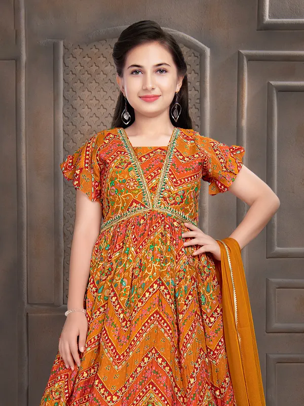 Orange georgette prined gown