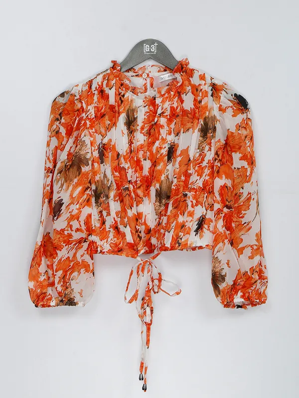 Orange georgette printed crop top