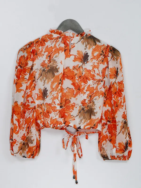 Orange georgette printed crop top