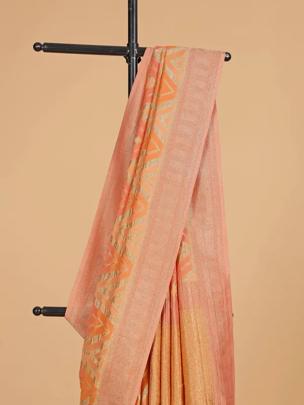 Orange georgette saree with contrast border