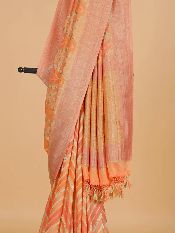 Orange georgette saree with contrast border
