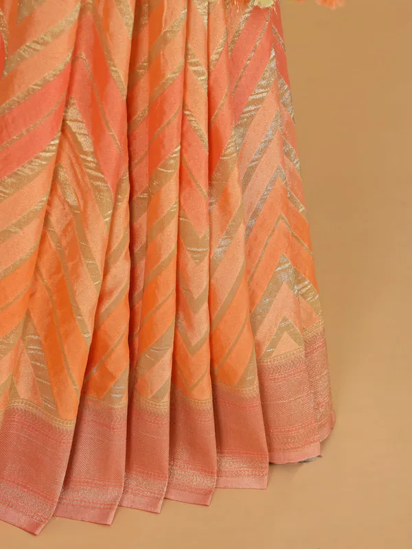 Orange georgette saree with contrast border