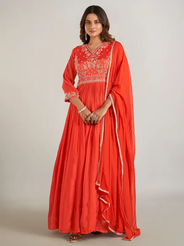 Orange georgette wedding wear anarkali suit