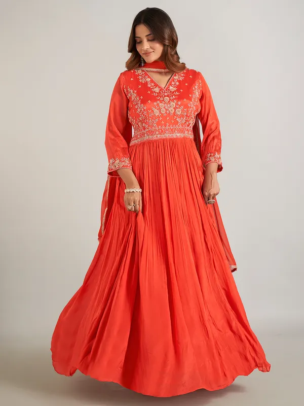 Orange georgette wedding wear anarkali suit