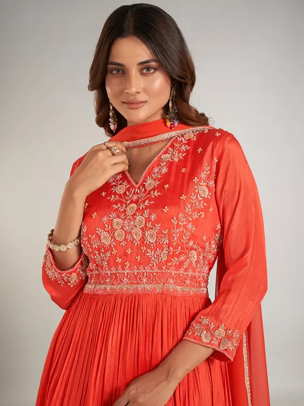 Orange georgette wedding wear anarkali suit