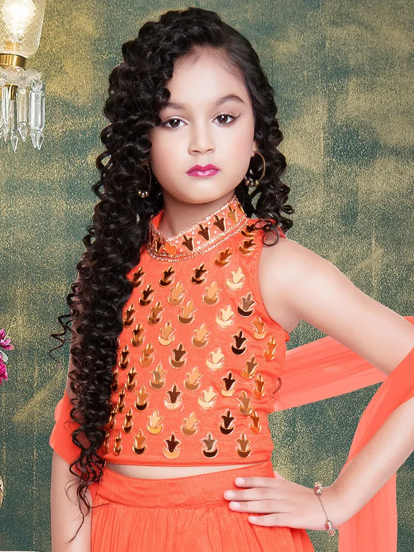Orange hue wedding wear georgette layered lehenga