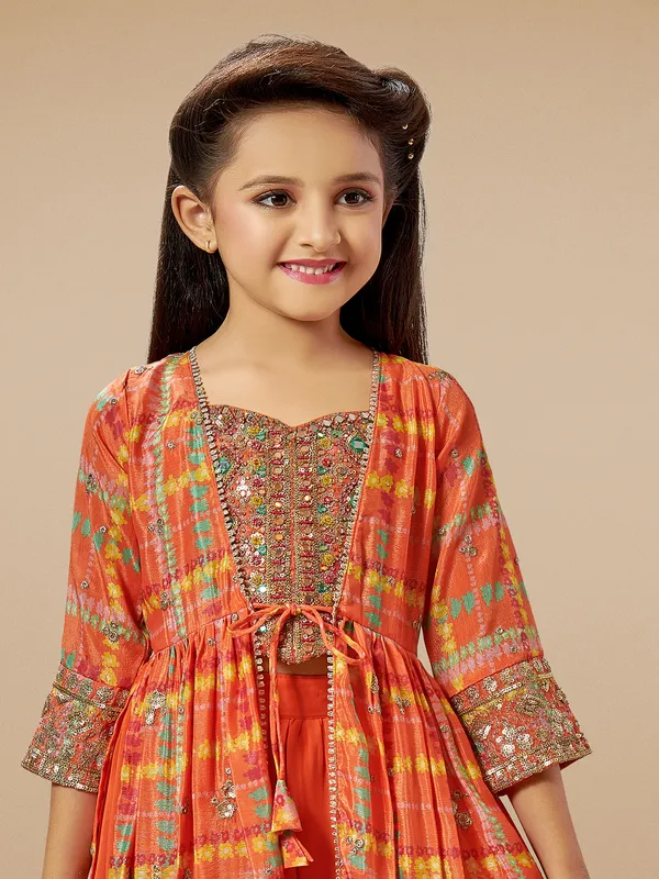 Orange jacket style printed palazzo suit