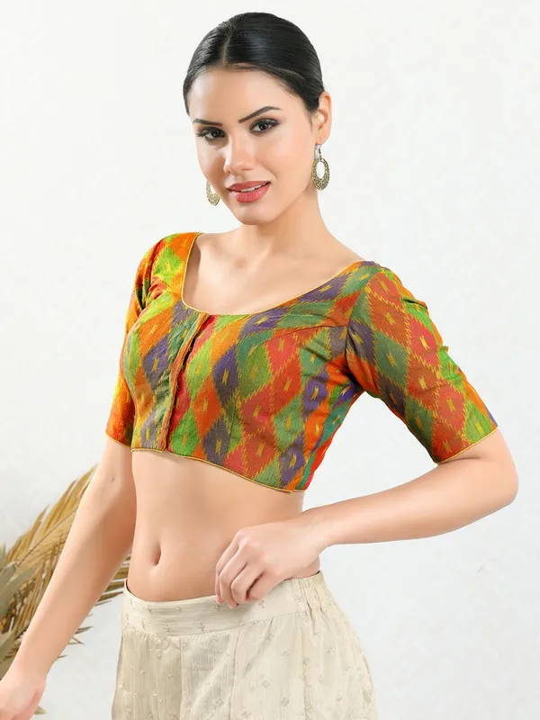 Orange jacquard ready made blouse