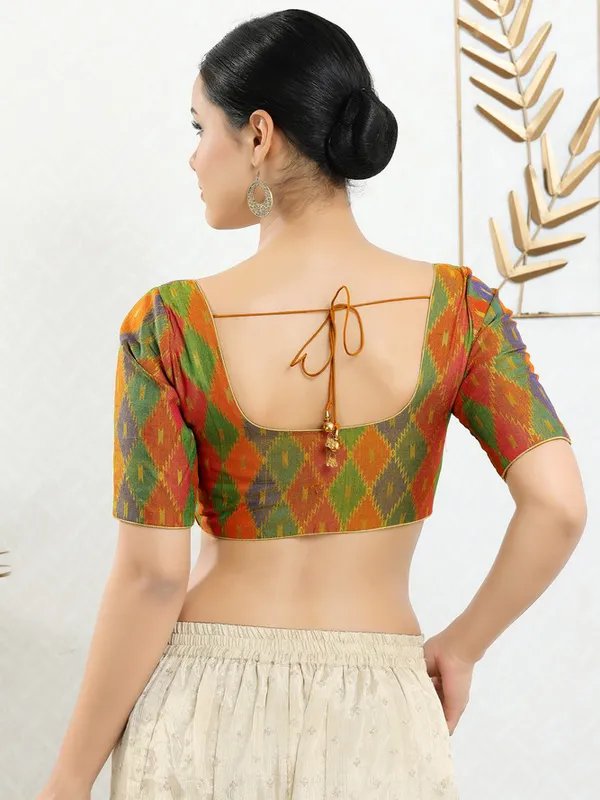 Orange jacquard ready made blouse