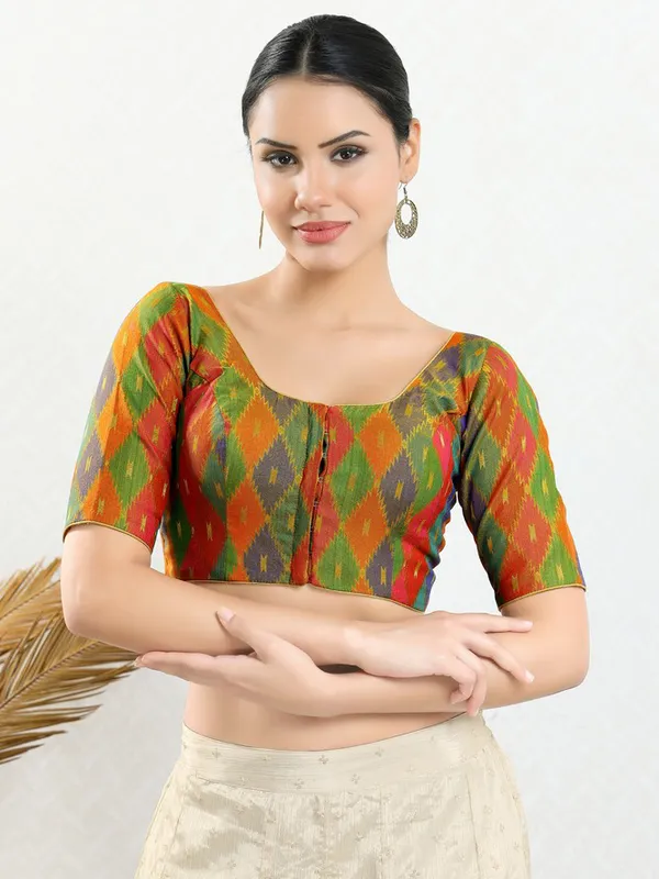 Orange jacquard ready made blouse
