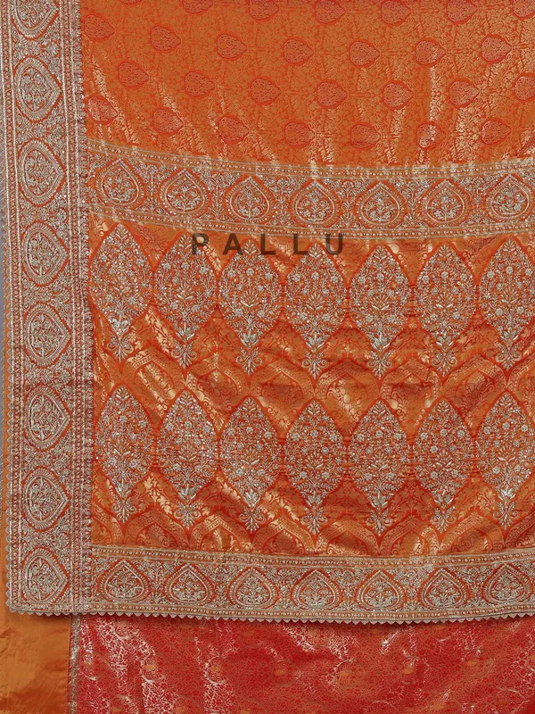 Orange kanjivaram silk blouse with regal zardosi work