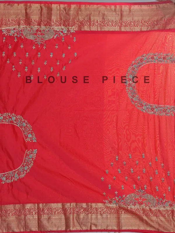Orange kanjivaram silk saree with unstitched blouse piece