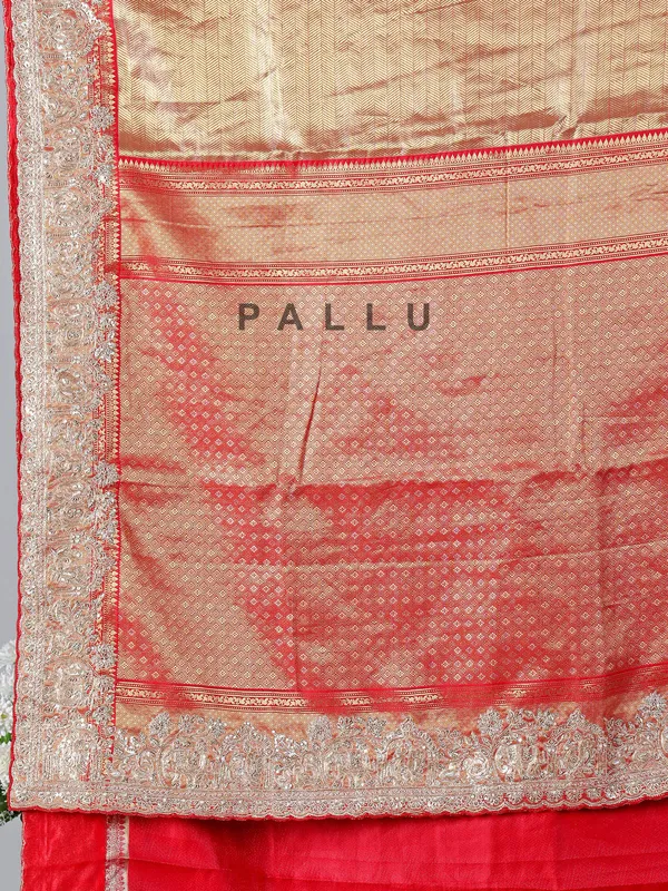 Orange kanjivaram silk wedding wear saree