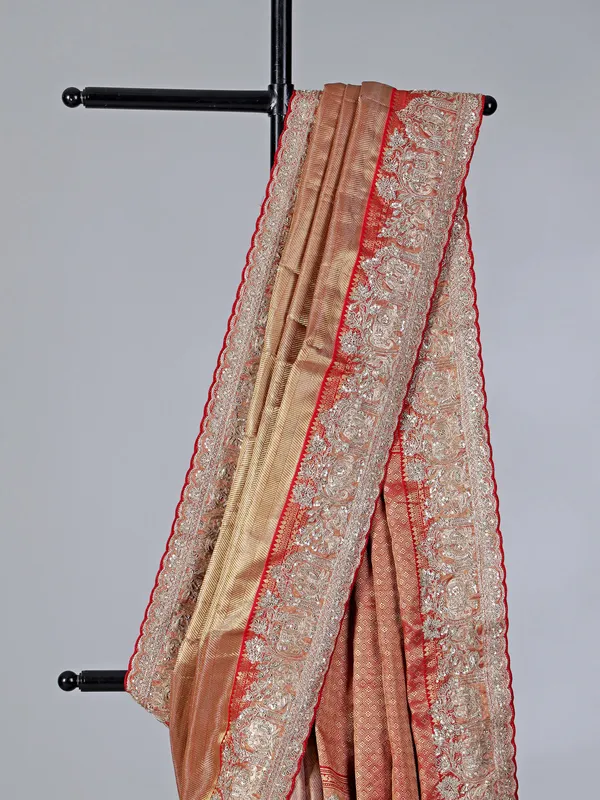 Orange kanjivaram silk wedding wear saree
