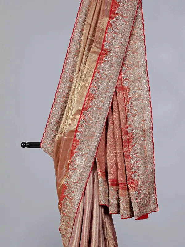 Orange kanjivaram silk wedding wear saree