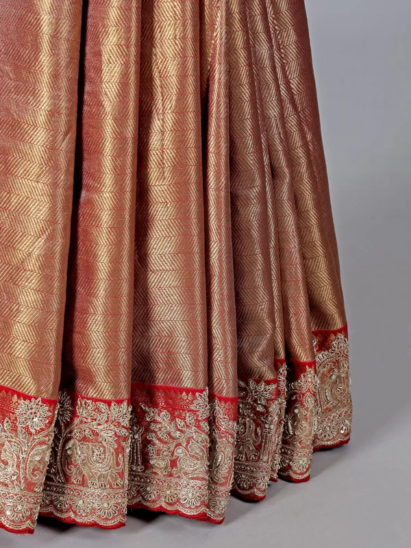 Orange kanjivaram silk wedding wear saree