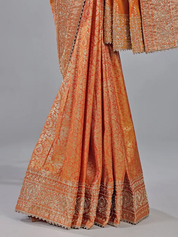 Orange kanjivaram silk with heritage detailing