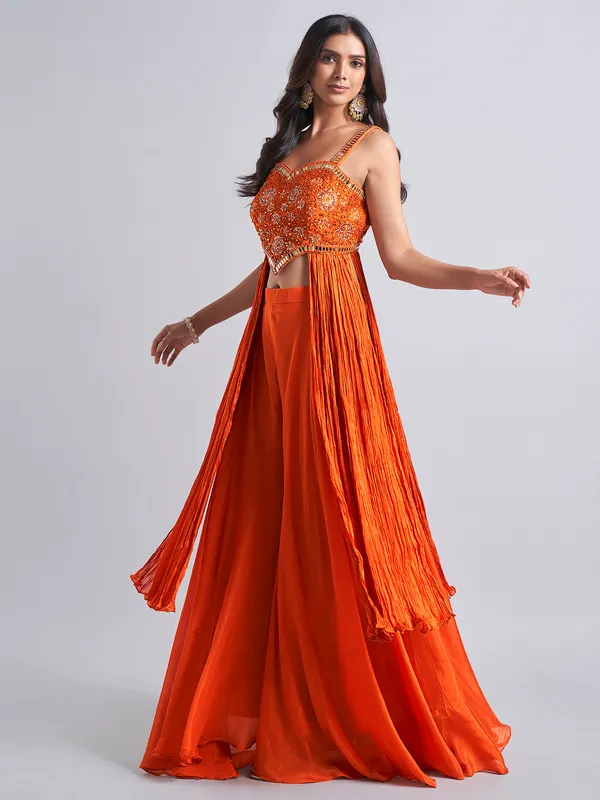 Orange lycra palazzo salwar suit for wedding