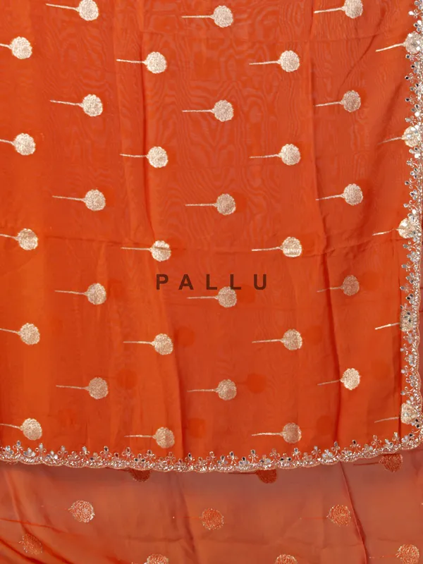 Orange organza saree with diamond work