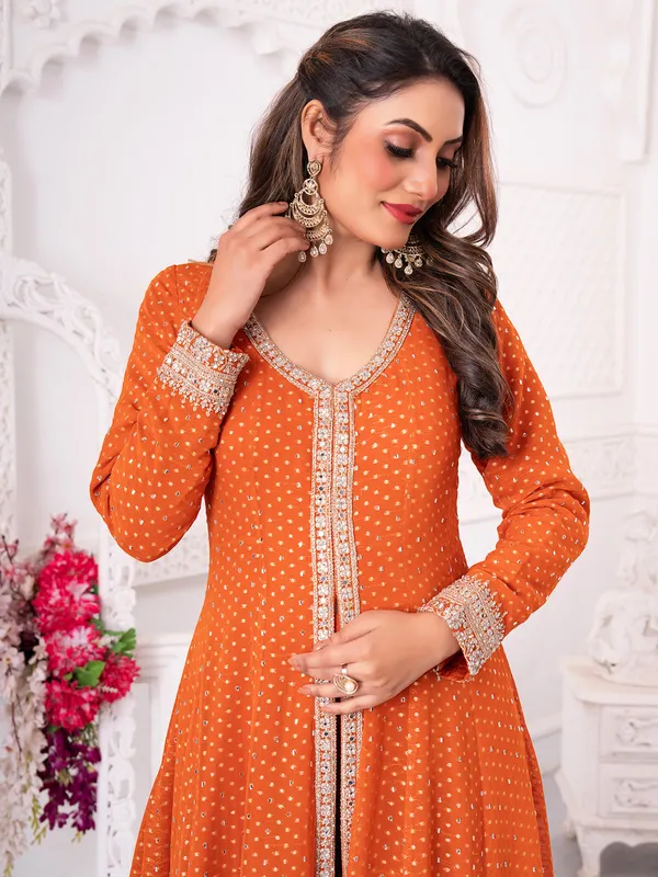 Orange pakistani georgette palazzo set with embroidery
