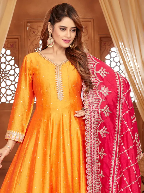 Orange pakistani silk salwar suit for wedding