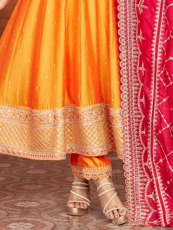 Orange pakistani silk salwar suit for wedding