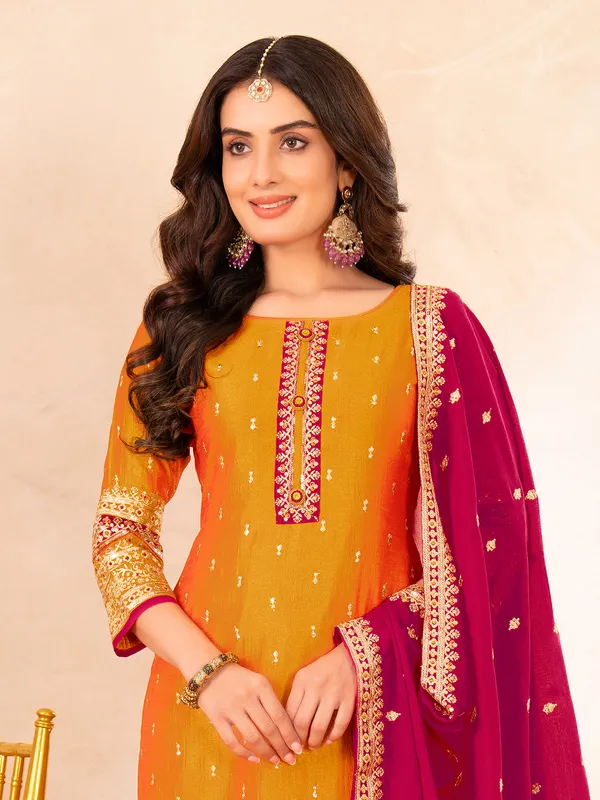Orange pakistani silk salwar suit with dupatta