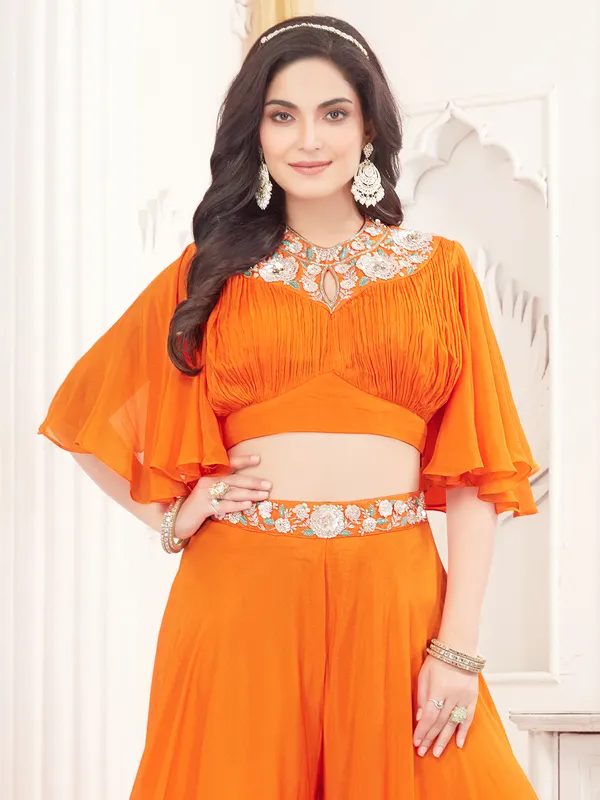Orange palazzo suit in soft georgette