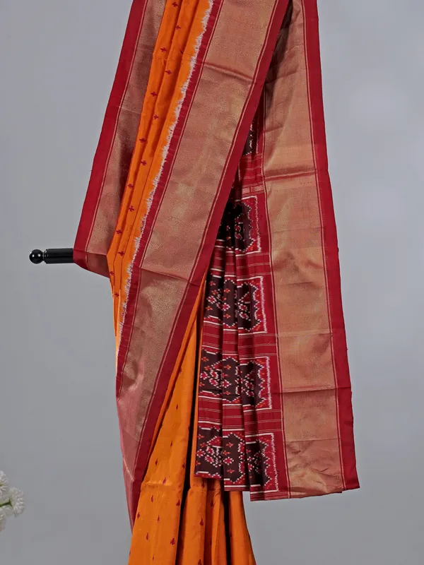 Orange patola silk printed wedding wear saree