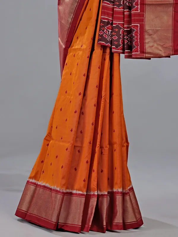 Orange patola silk printed wedding wear saree