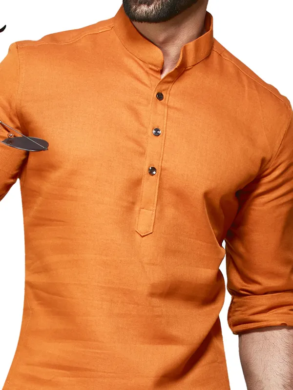 Orange plain cotton kurta
