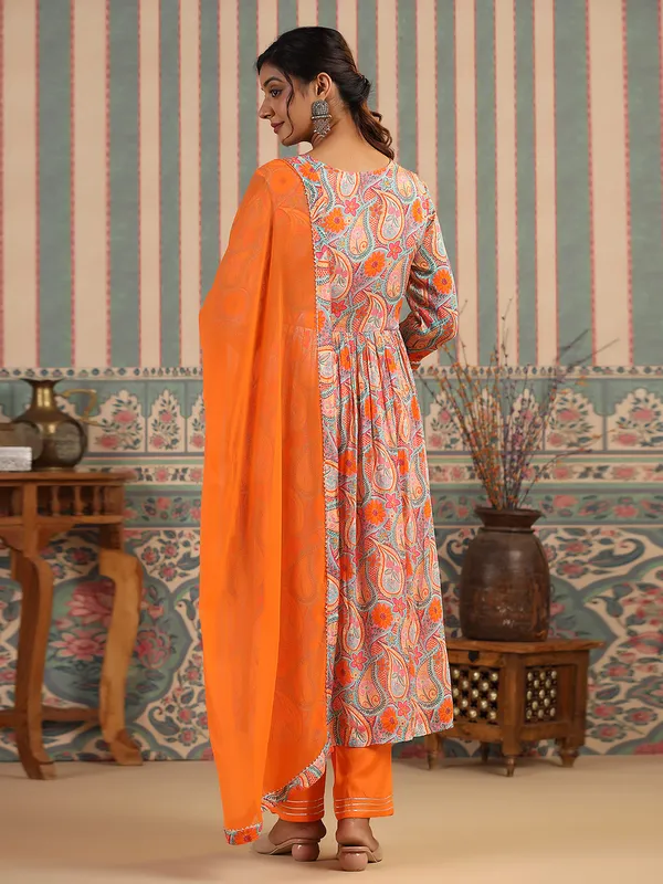 Orange printed casual kurti set