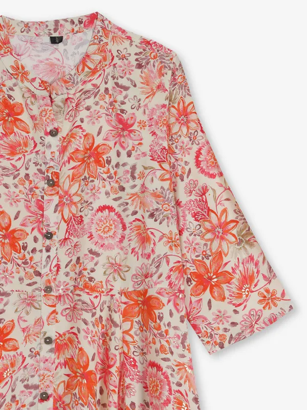 Orange printed cotton silk kurti for casual wear