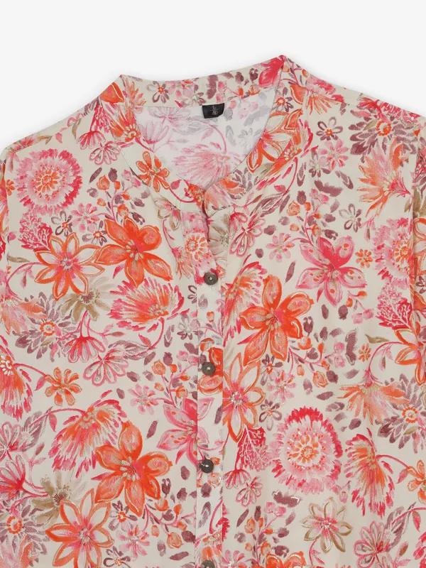 Orange printed cotton silk kurti for casual wear