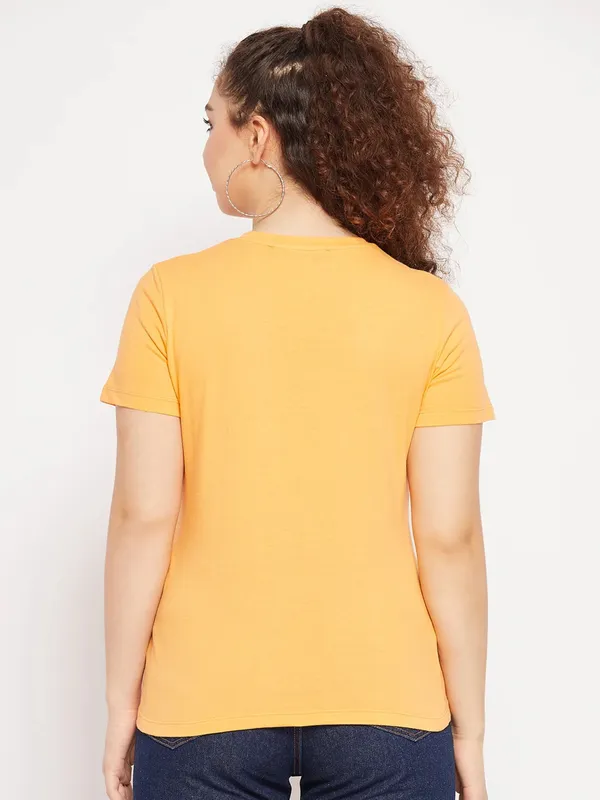 Orange printed cotton women t shirt