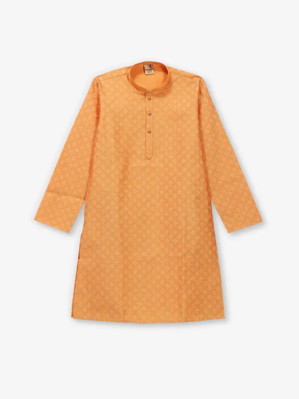 Orange printed kurta suit in cotton silk