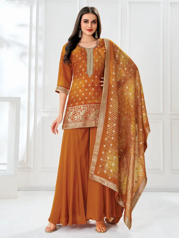 Orange printed organza palazzo suit