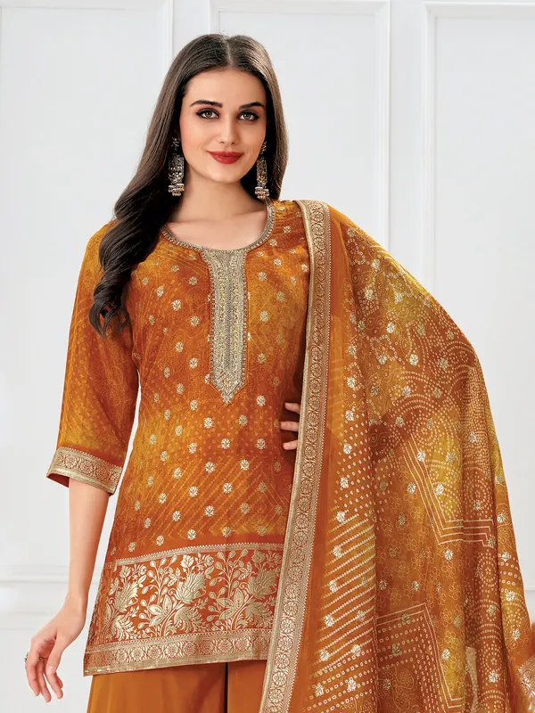Orange printed organza palazzo suit