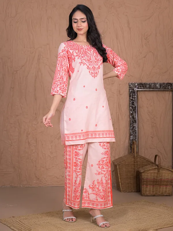 Orange printed palazzo kurti set for women