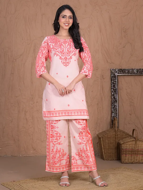 Orange printed palazzo kurti set for women