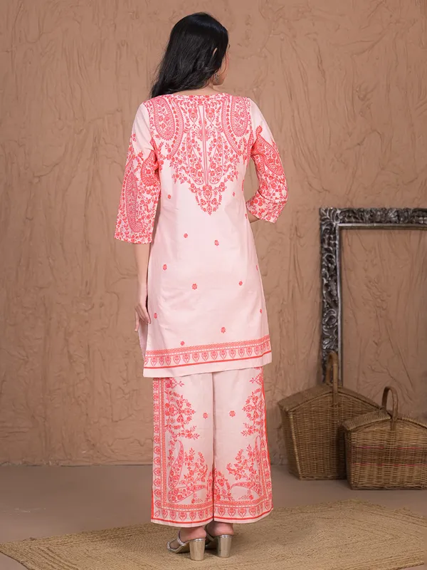 Orange printed palazzo kurti set for women