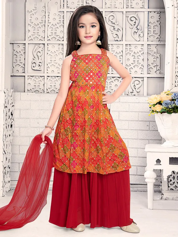 Orange printed palazzo suit in georgette