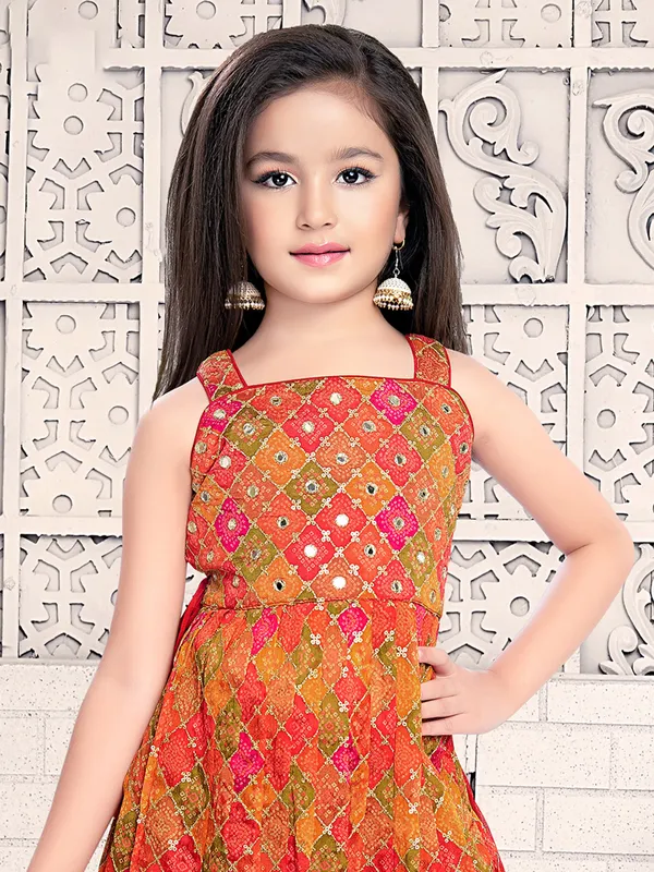 Orange printed palazzo suit in georgette