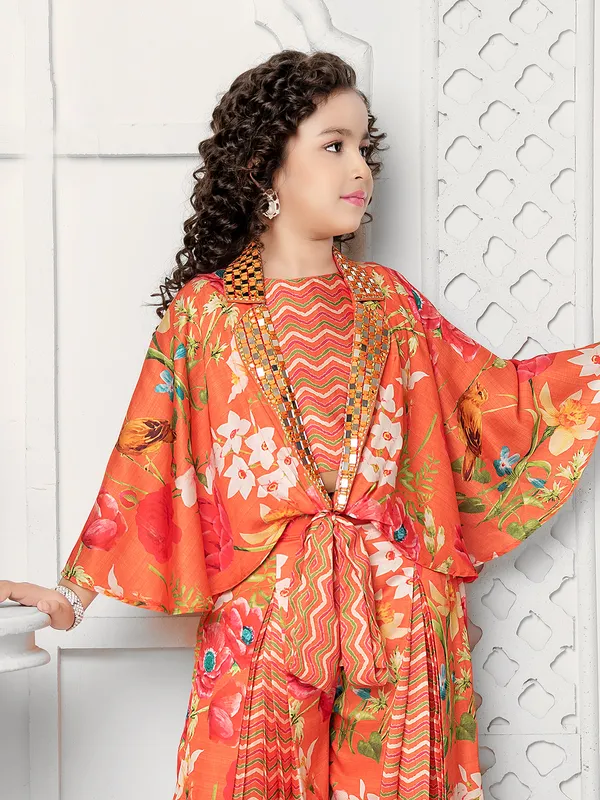 Orange printed satin palazzo suit